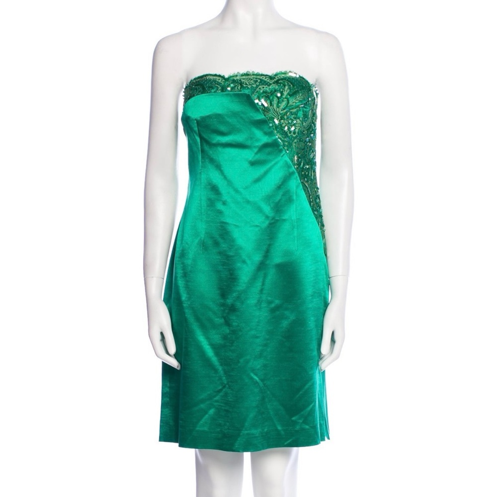 Escada Emerald Green Silk and Lace Cocktail Dress